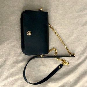 Black/Gold Canvas Tory Burch Cross Body Bag
